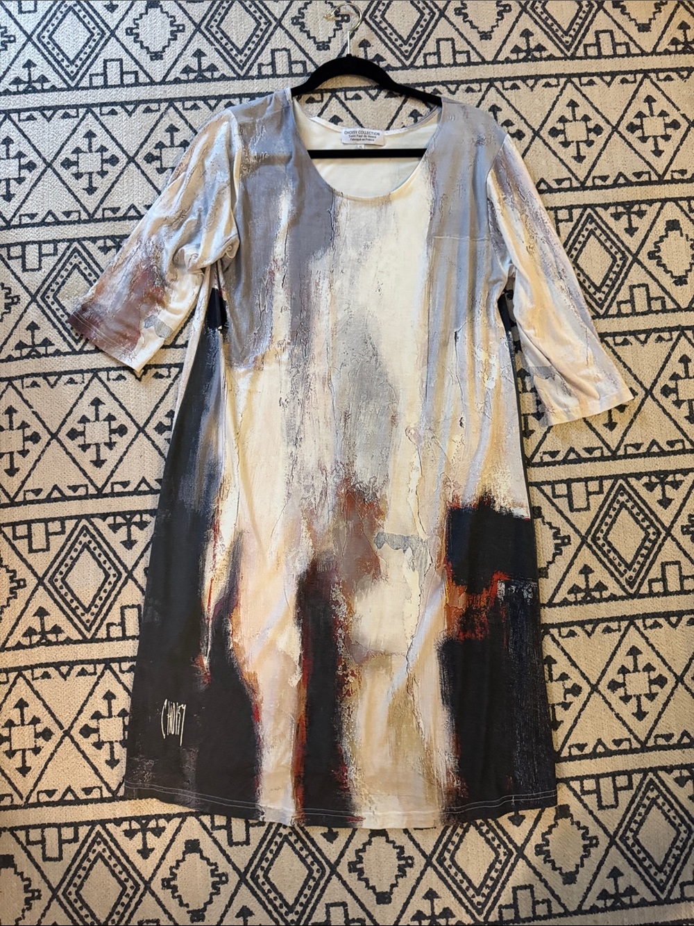 Abstract-Print Scoop Midi Dress in Ivory, Gray & Rust - Choisy Collection